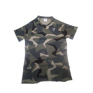 Gymshark Men's Medium Green Print Camo Critical T-Shirt Cotton Blend New In Bag